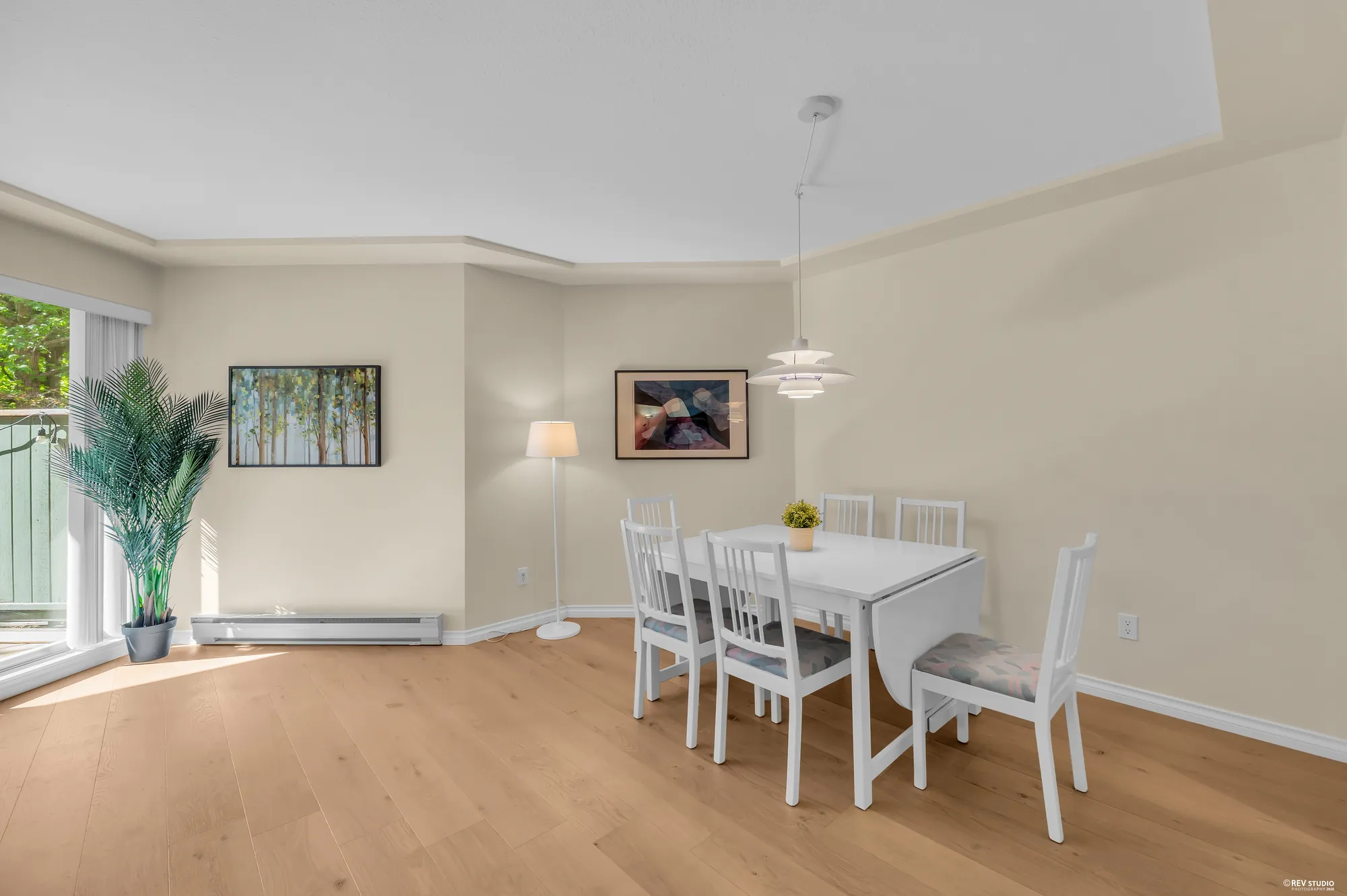 The dining table by the deck door